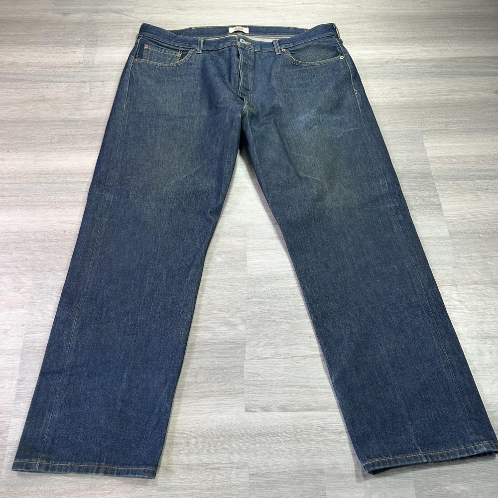 Levis 501 Jeans Mens 42x32 Blue Button Fly Straight Denim Dark Wash Pants Casual